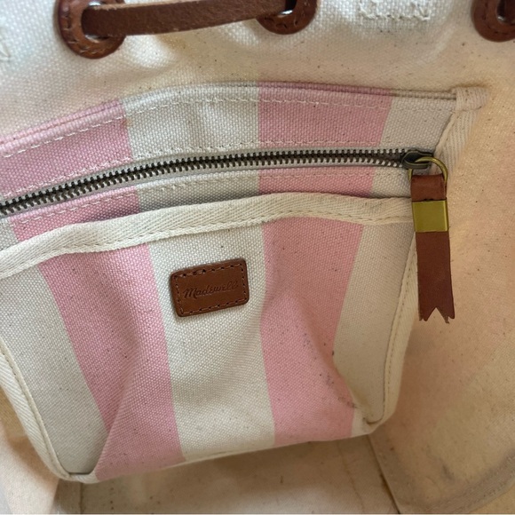 Madewell Pink and Cream Striped Canvas Drawstring Backpack main image 6